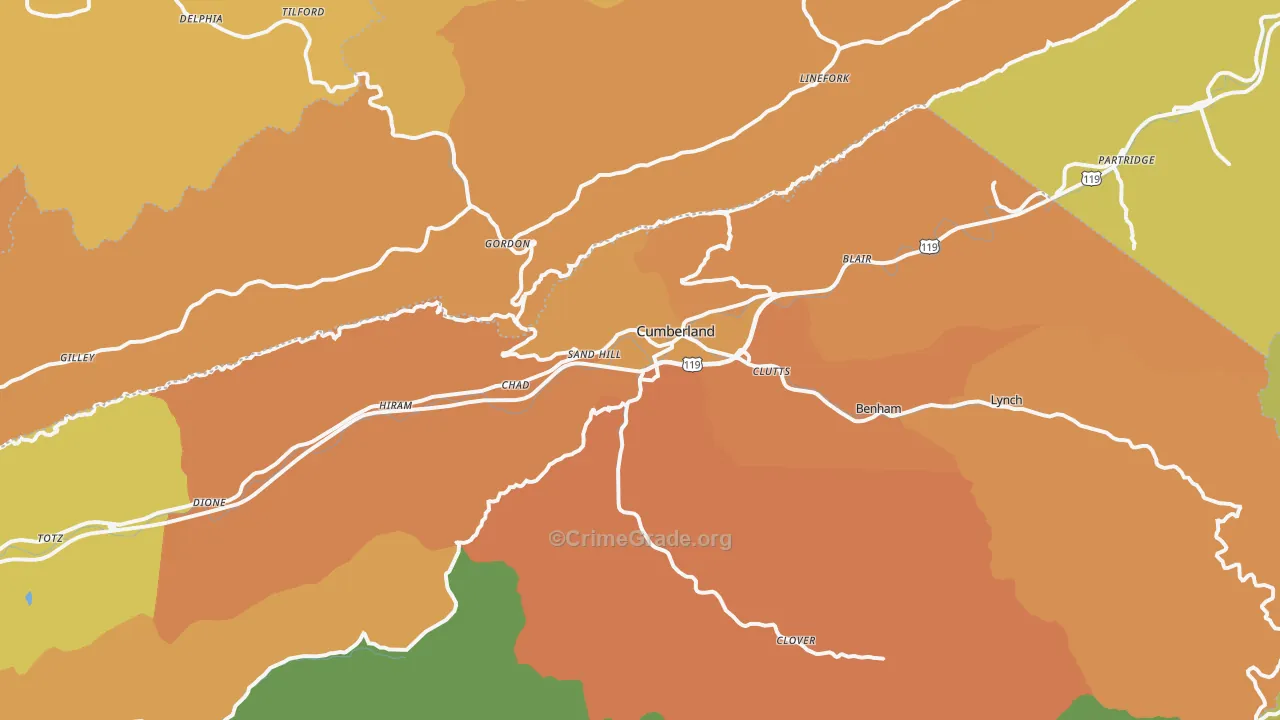 Cumberland, KY Map of Murder Rates