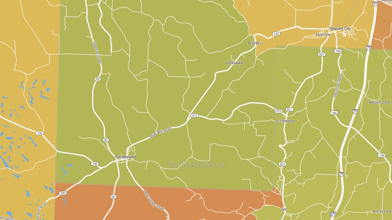 Cumberland, OH Map of Murder Rates