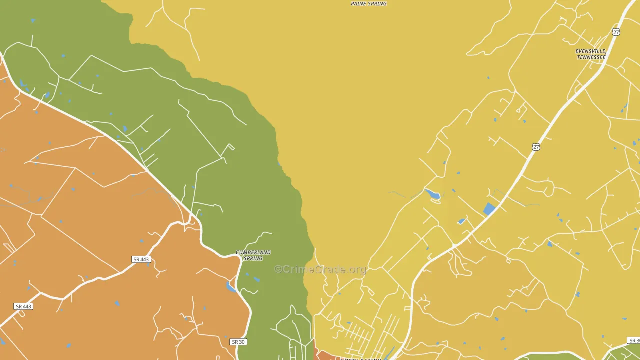 Cumberland Springs, TN Map of Murder Rates