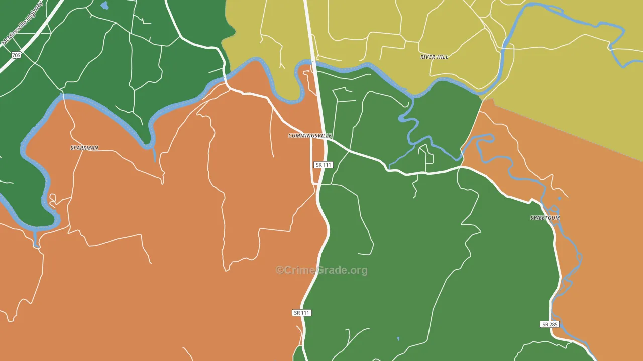 Cummingsville, TN Map of Murder Rates