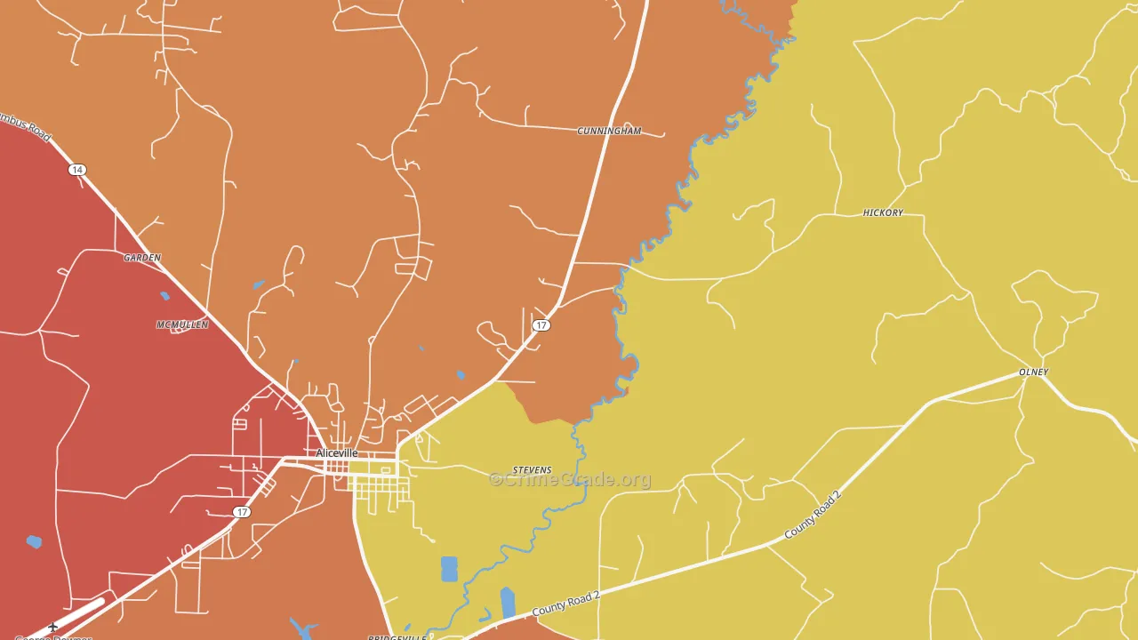 Cunningham, AL Map of Murder Rates
