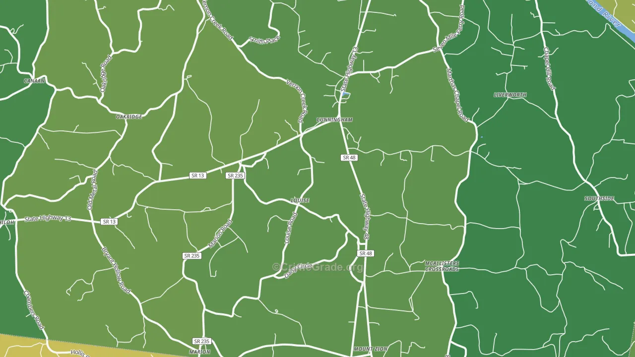Cunningham, TN Map of Murder Rates