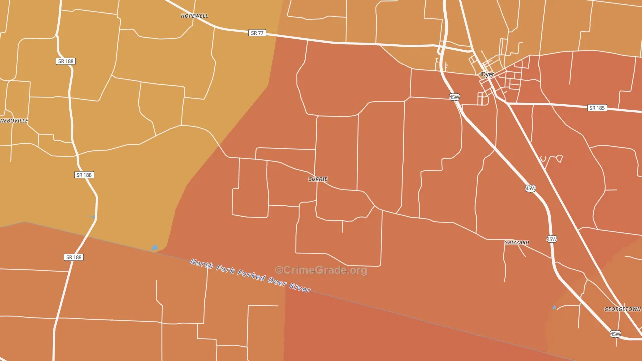 Currie, TN Map of Murder Rates
