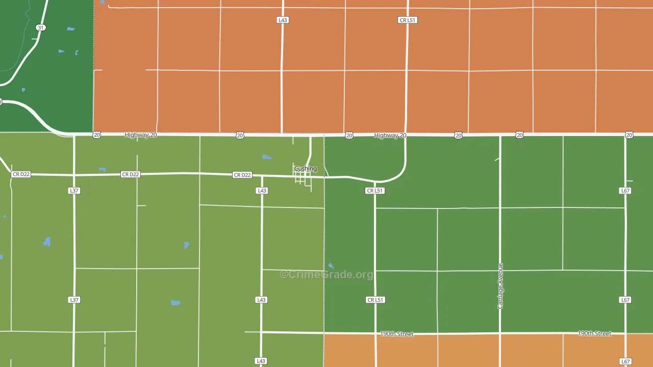 Cushing, IA Map of Murder Rates