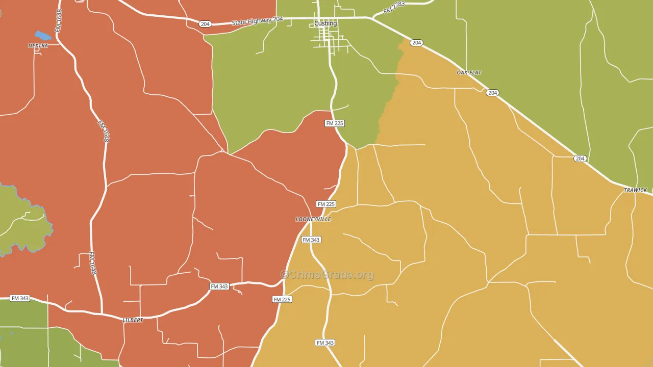 Cushing, TX Map of Murder Rates