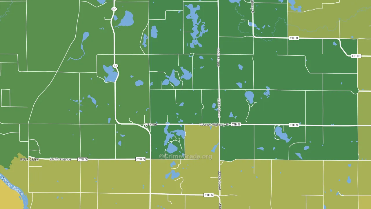 Cushing, WI Map of Murder Rates