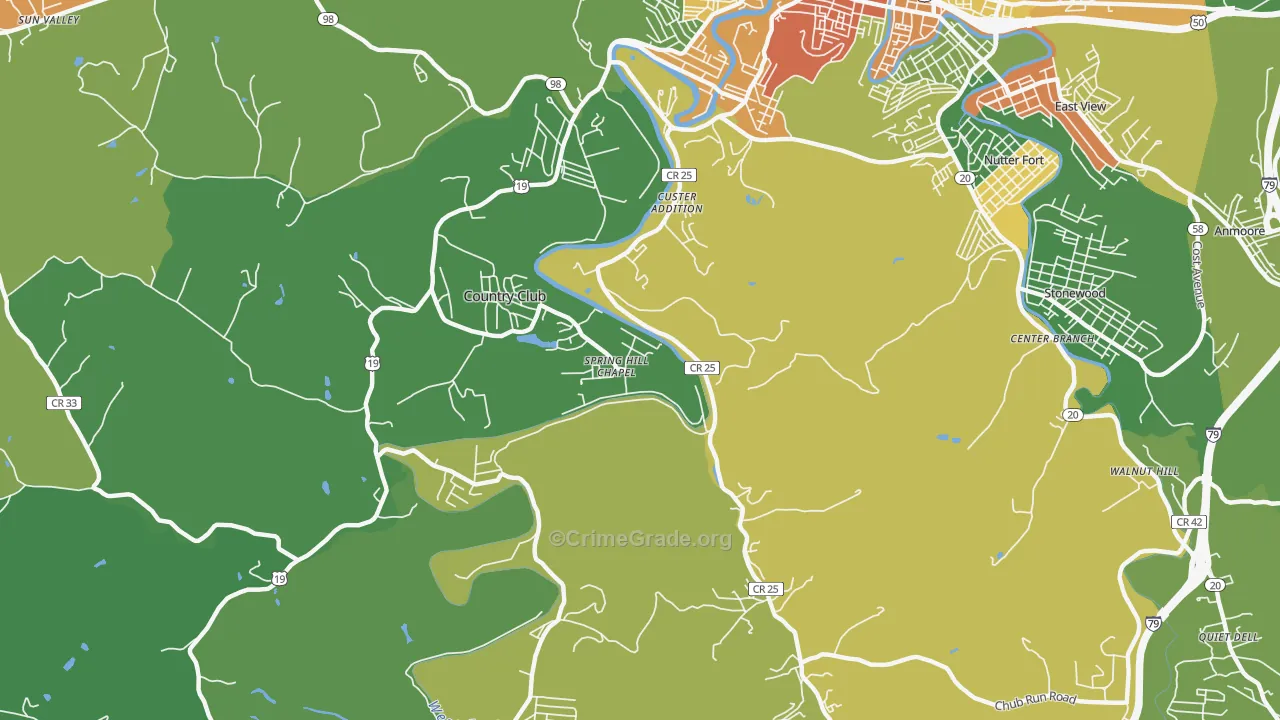 Custer Addition, WV Map of Murder Rates