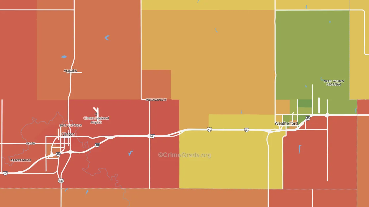Custer County, OK Map of Murder Rates