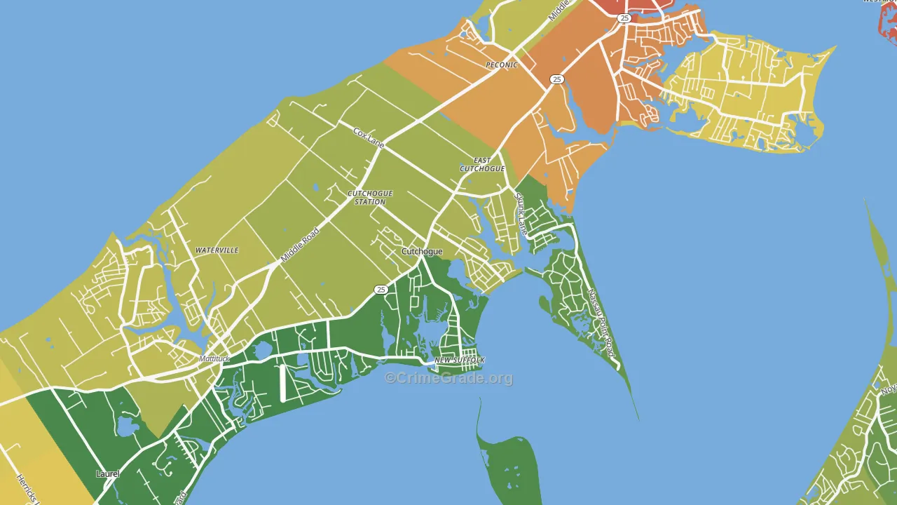 Cutchogue, NY Map of Murder Rates