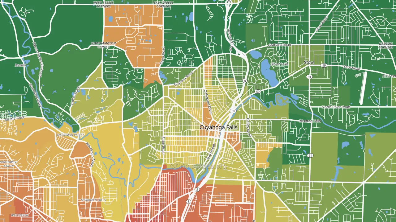Cuyahoga Falls, OH Map of Murder Rates