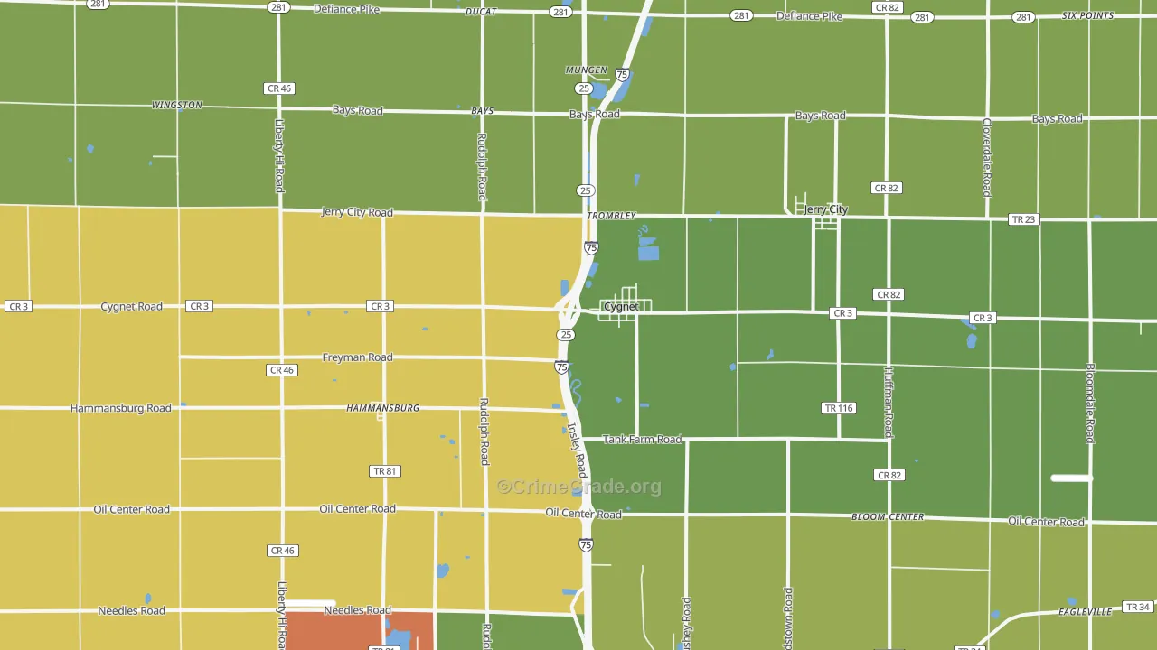 Cygnet, OH Map of Murder Rates