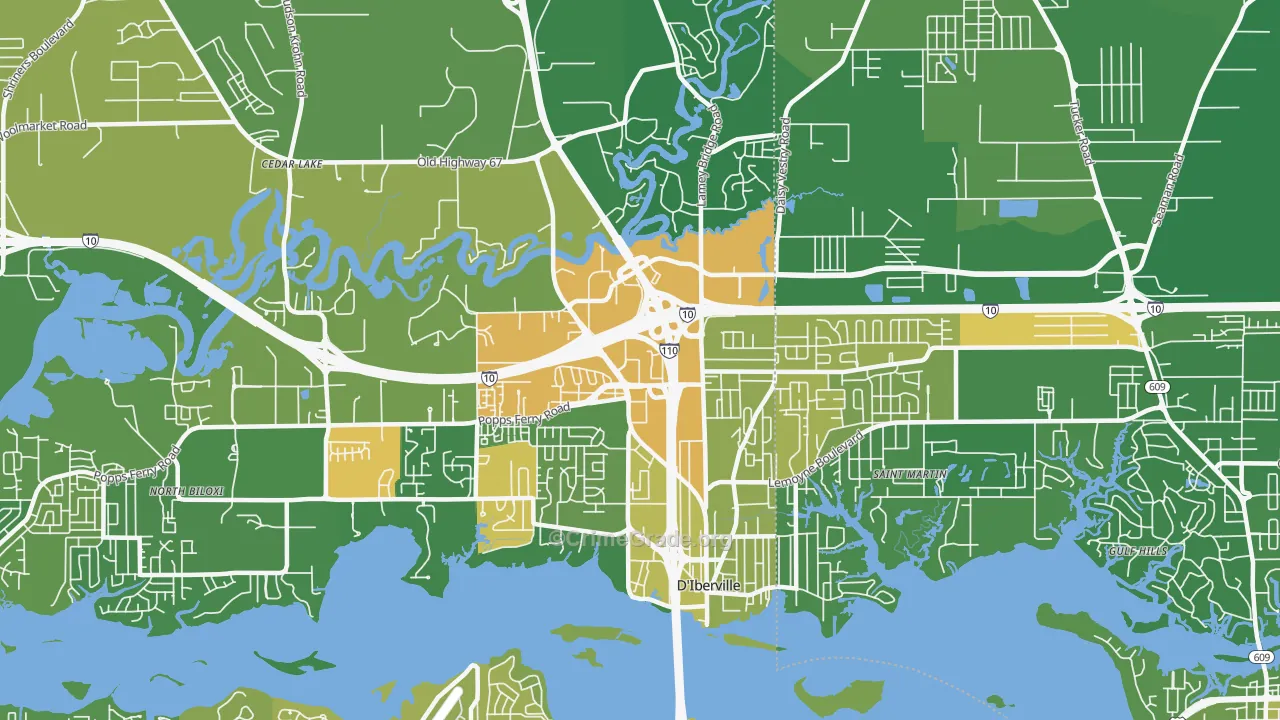 D'Iberville, MS Map of Murder Rates