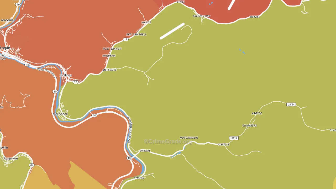 Dabney, WV Map of Murder Rates