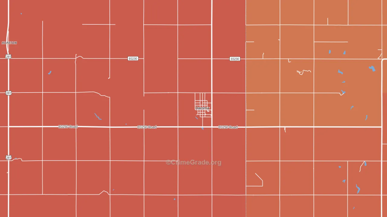 Dacoma, OK Map of Murder Rates