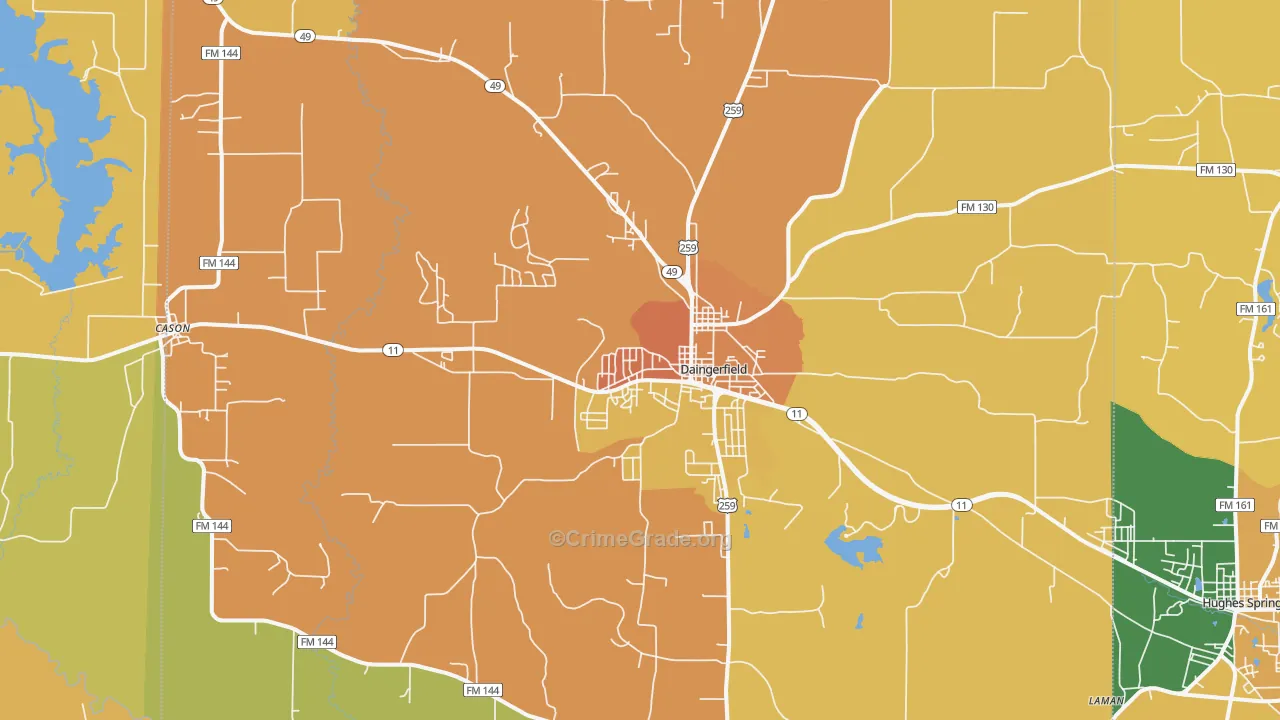 Daingerfield, TX Map of Murder Rates