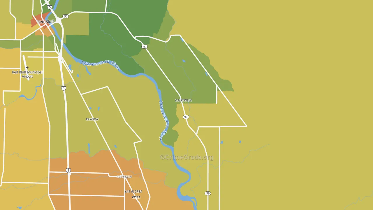 Dairyville, CA Map of Murder Rates