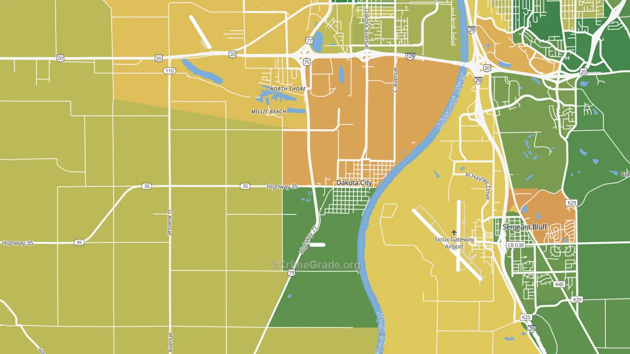 Dakota City, NE Map of Murder Rates
