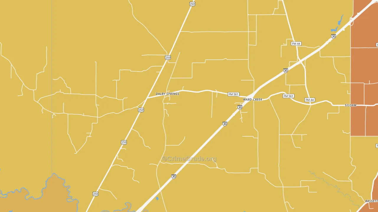 Dalby Springs, TX Map of Murder Rates