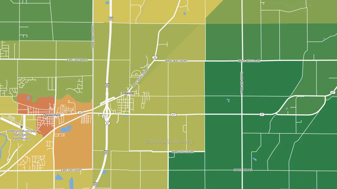 Daleville, IN Map of Murder Rates