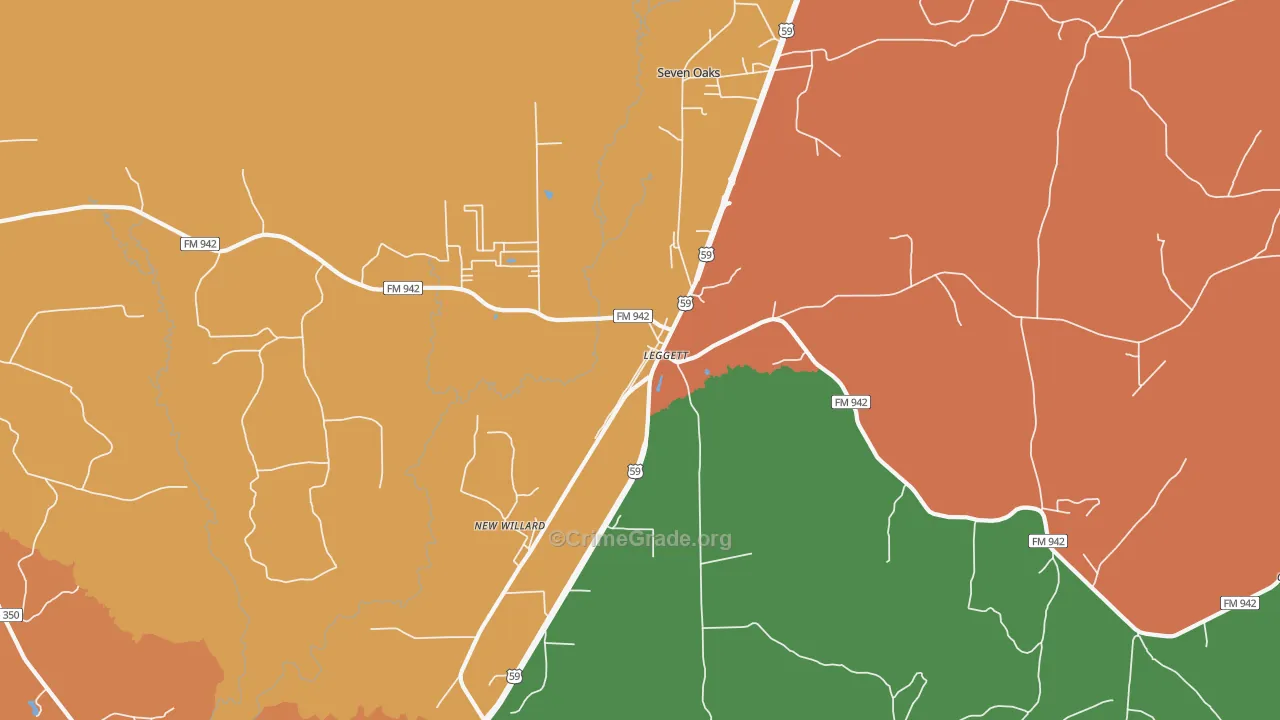Dallardsville, TX Map of Murder Rates
