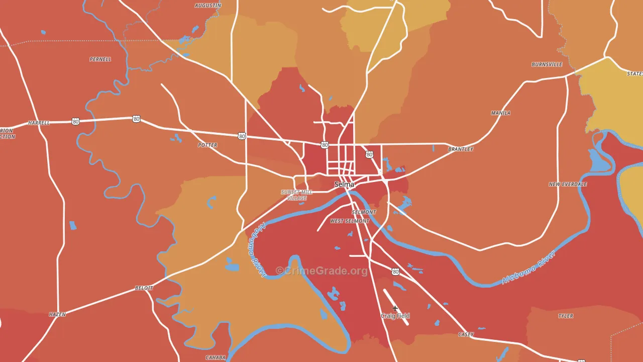 Dallas County, AL Map of Murder Rates