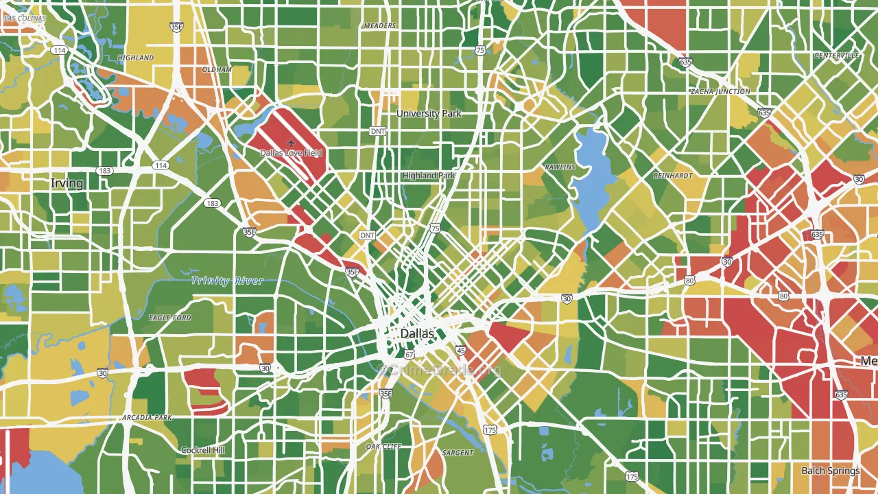 Dallas County, TX Map of Murder Rates