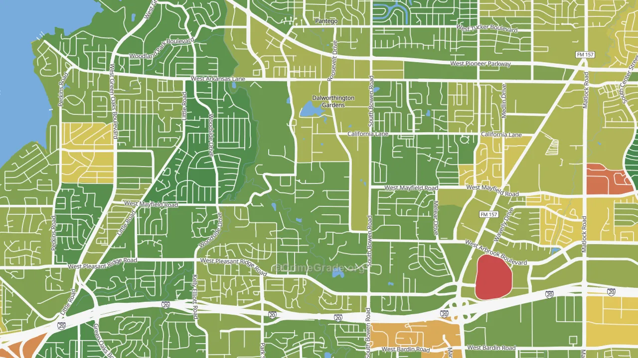 Dalworthington Gardens, TX Map of Murder Rates