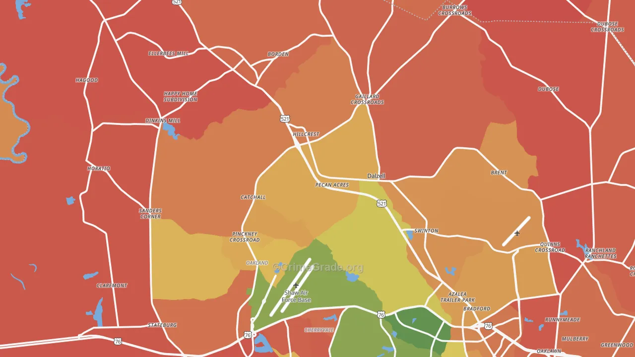 Dalzell, SC Map of Murder Rates