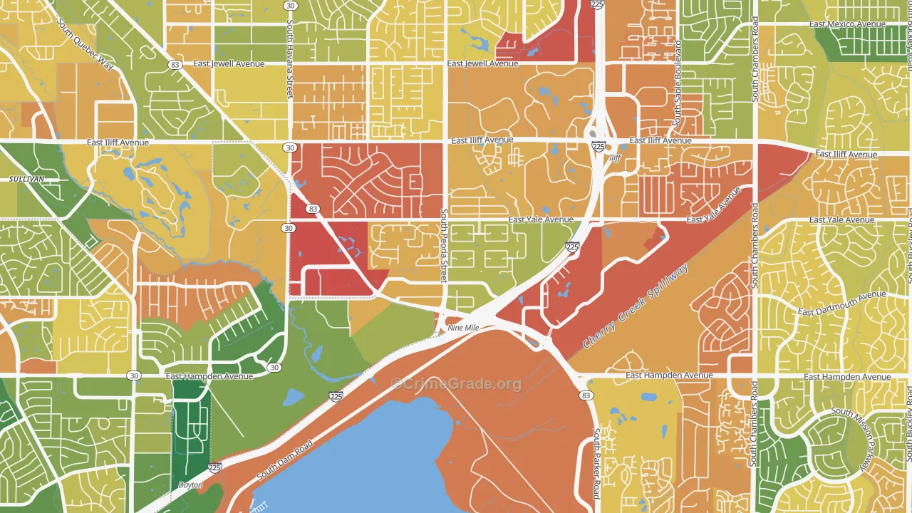 Dam East-West, Aurora, CO Map of Murder Rates