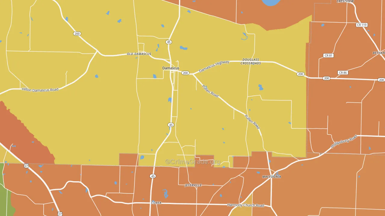 Damascus, GA Map of Murder Rates