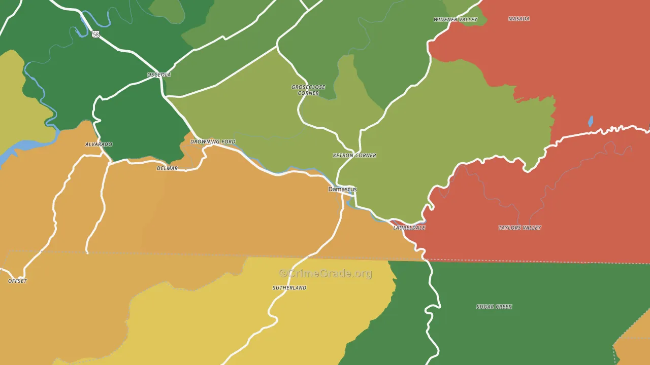 Damascus, VA Map of Murder Rates