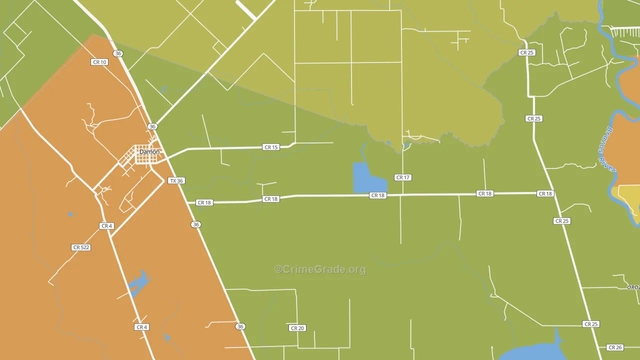 Damon, TX Map of Murder Rates