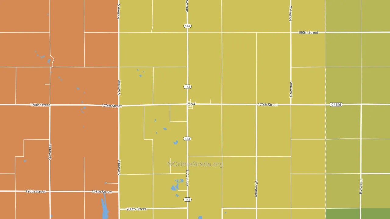Dana, IA Map of Murder Rates