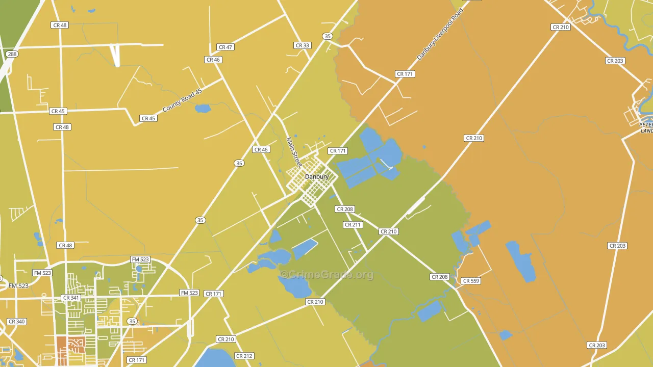Danbury, TX Map of Murder Rates