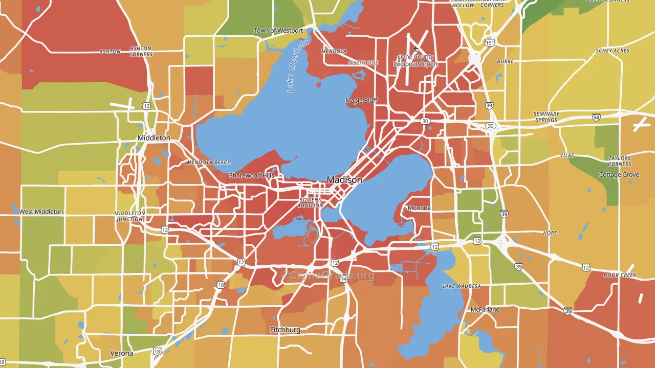 Dane County, WI Map of Murder Rates