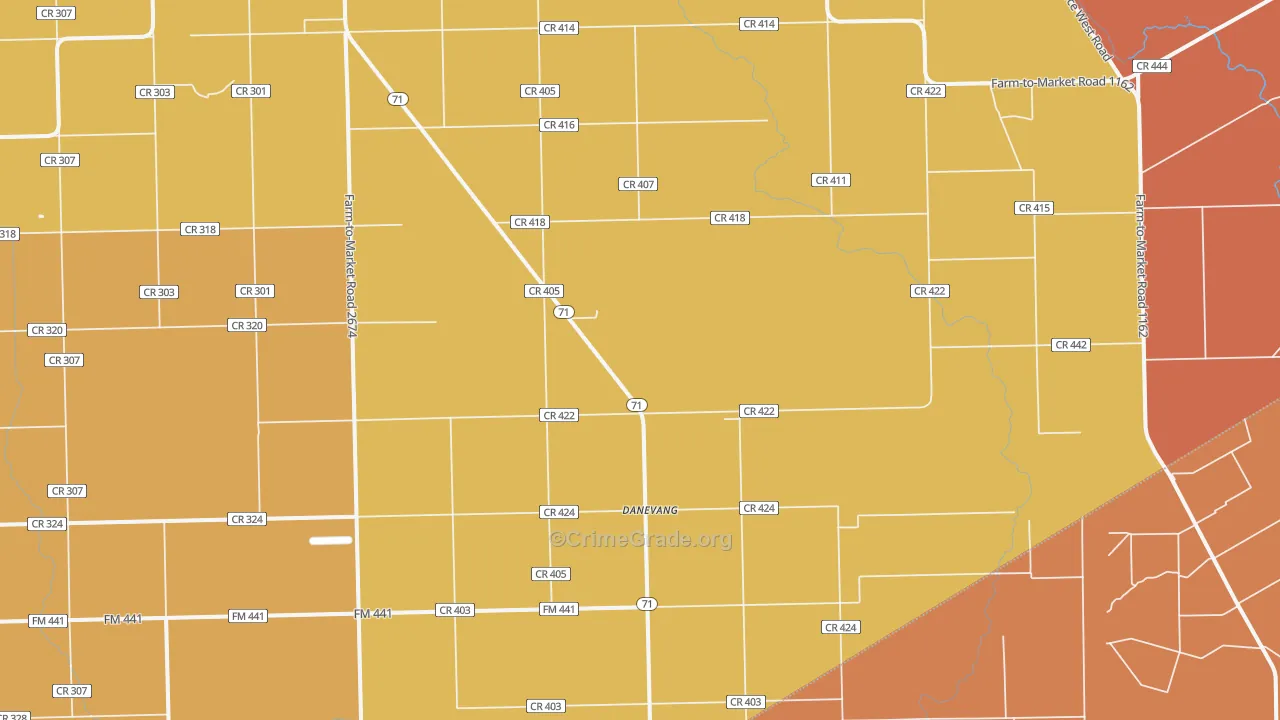 Danevang, TX Map of Murder Rates
