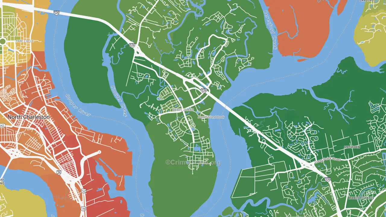Daniel Island, Charleston, SC Map of Murder Rates