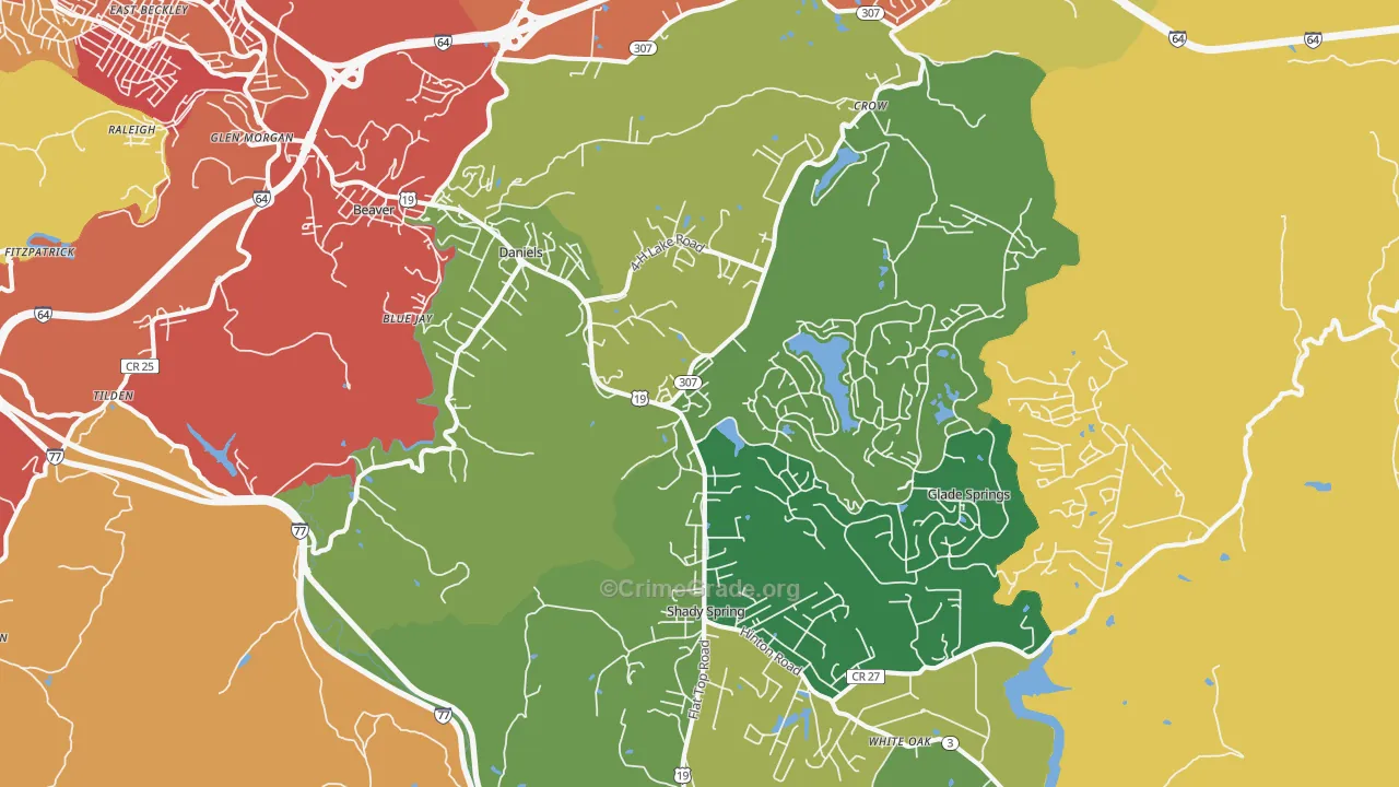 Daniels, WV Map of Murder Rates
