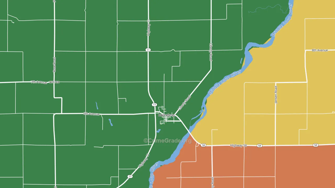 Dannebrog, NE Map of Murder Rates
