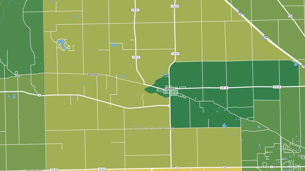 Danvers, IL Map of Murder Rates