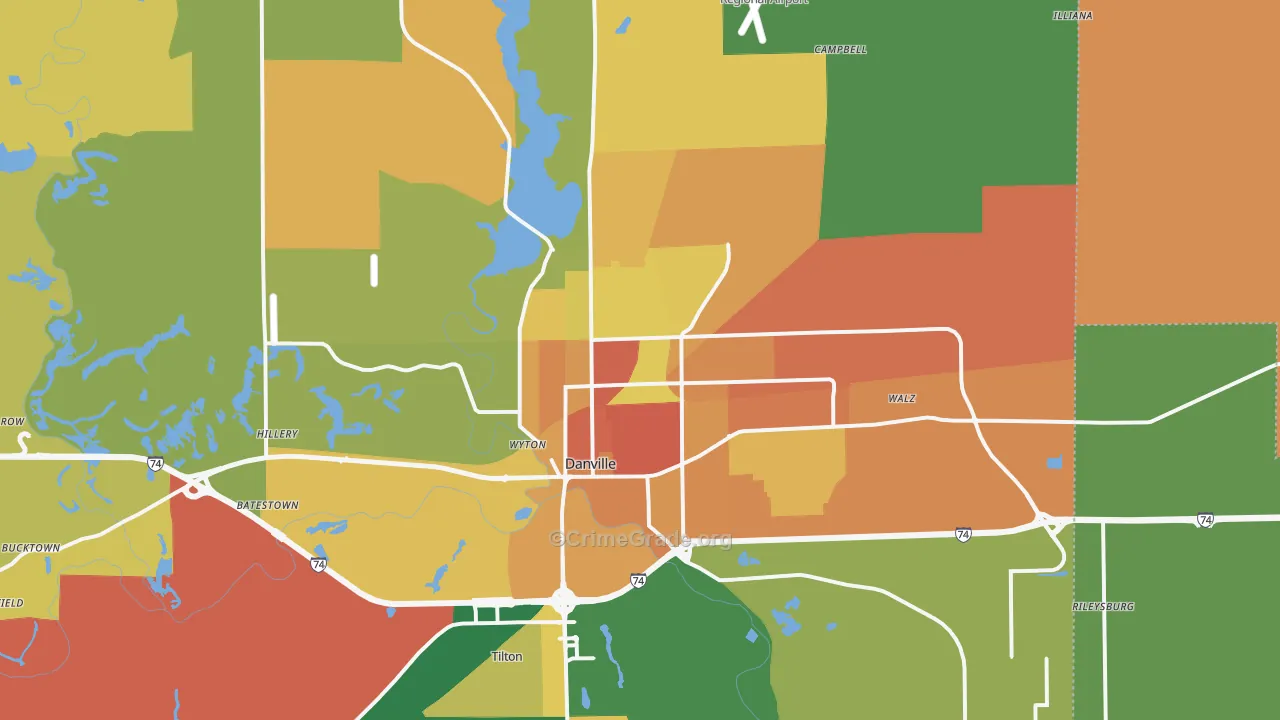 Danville, IL Map of Murder Rates