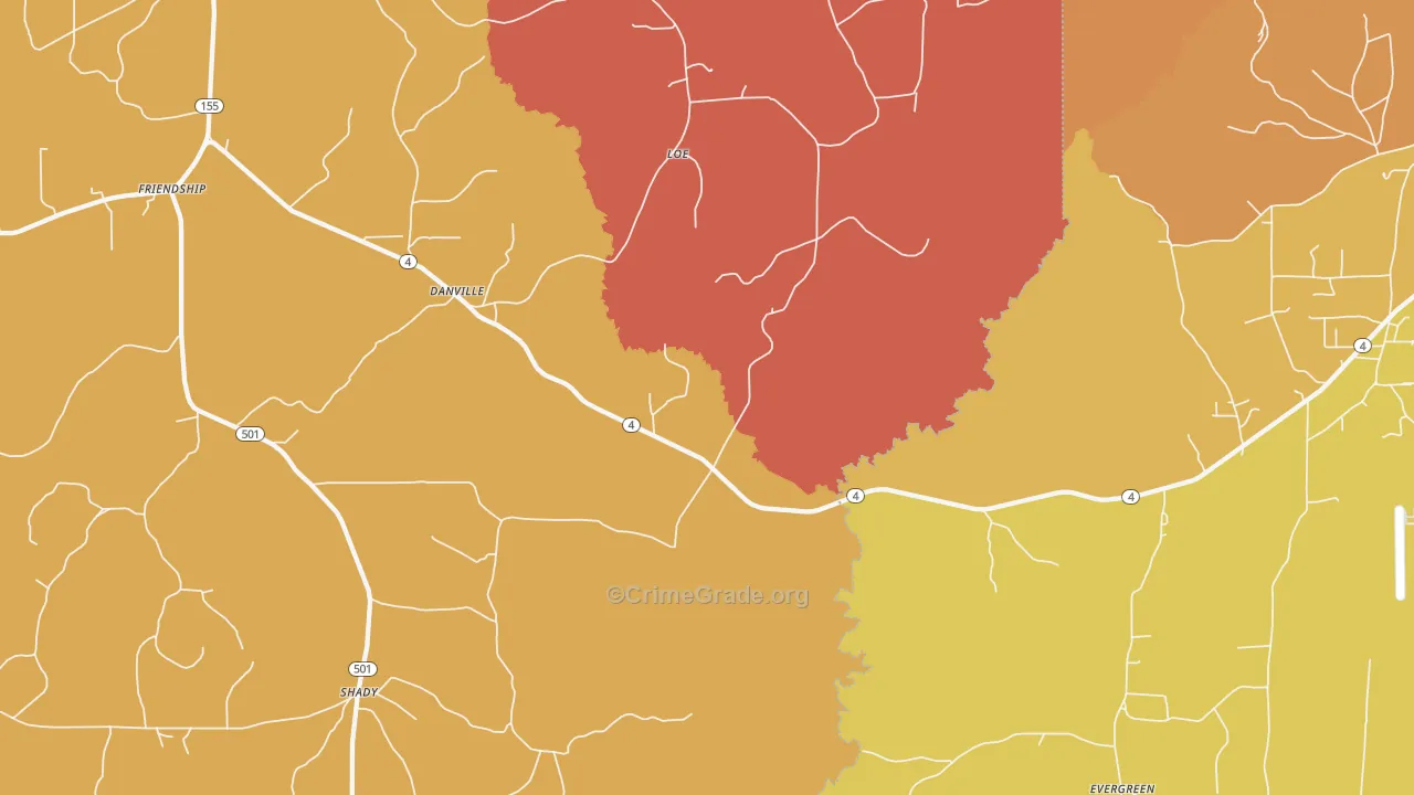 Danville, LA Map of Murder Rates