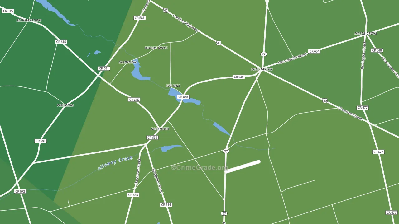 Daretown, NJ Map of Murder Rates
