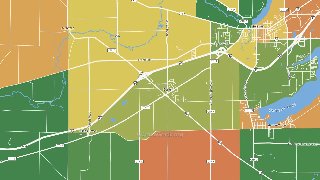 Darien, WI Map of Murder Rates