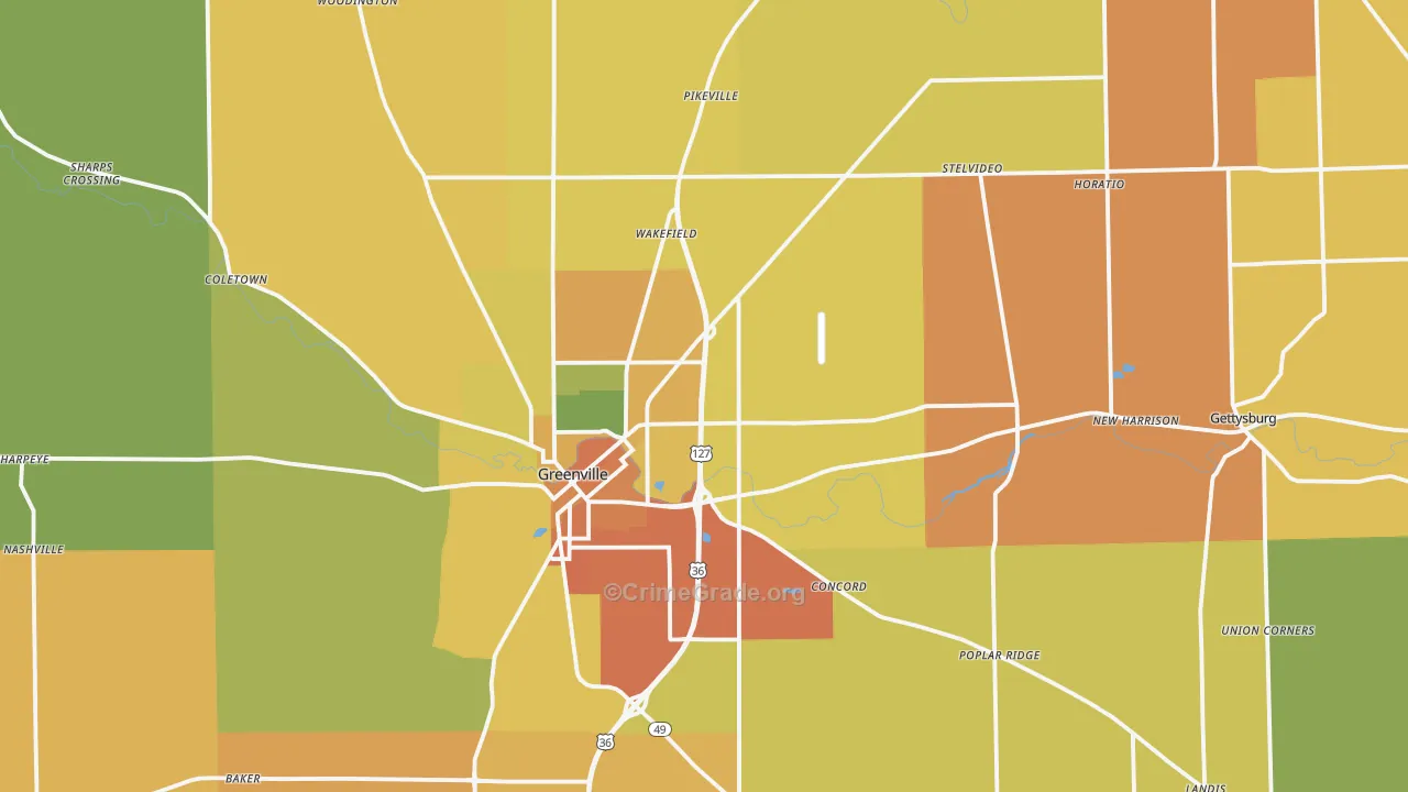 Darke County, OH Map of Murder Rates