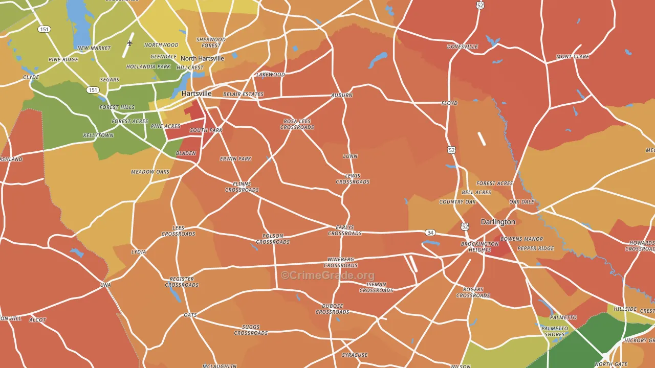 Darlington County, SC Map of Murder Rates