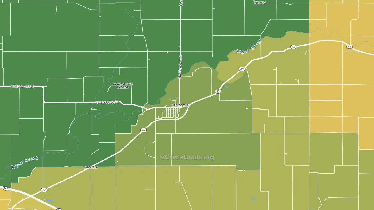Darlington, IN Map of Murder Rates