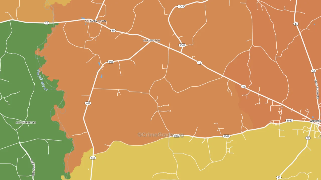Darlington, LA Map of Murder Rates