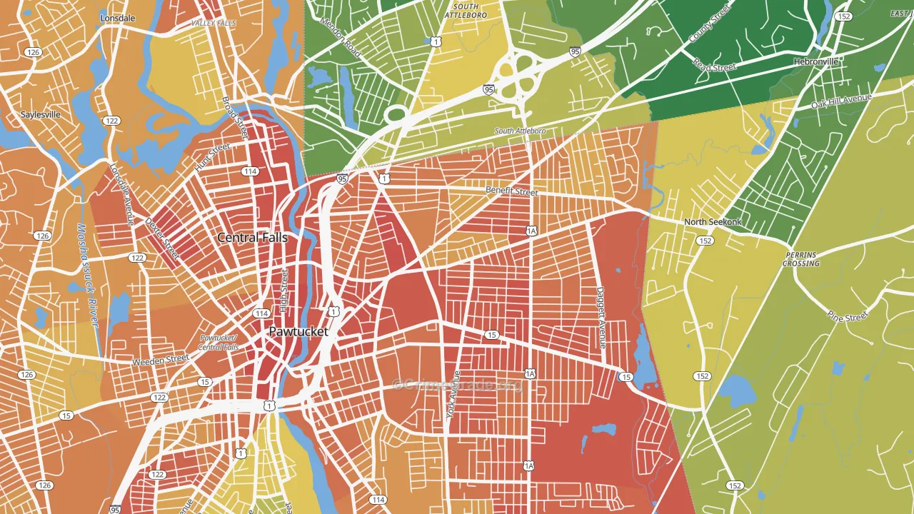 Darlington, Pawtucket, RI Map of Murder Rates