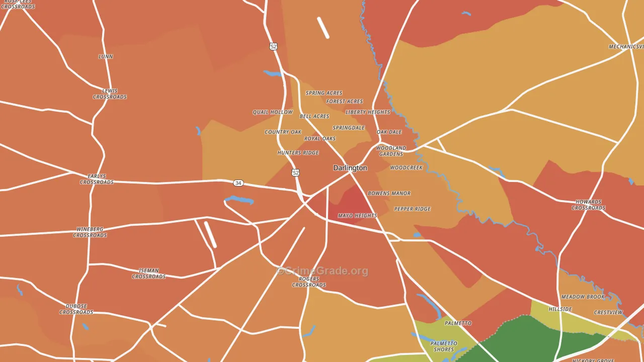 Darlington, SC Map of Murder Rates